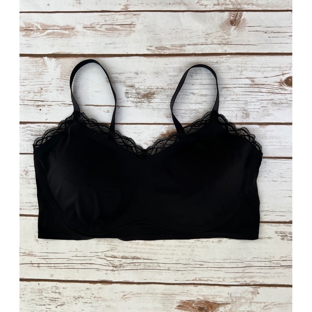 True & Co Bralette Black Lace Trim True Body Lift XL